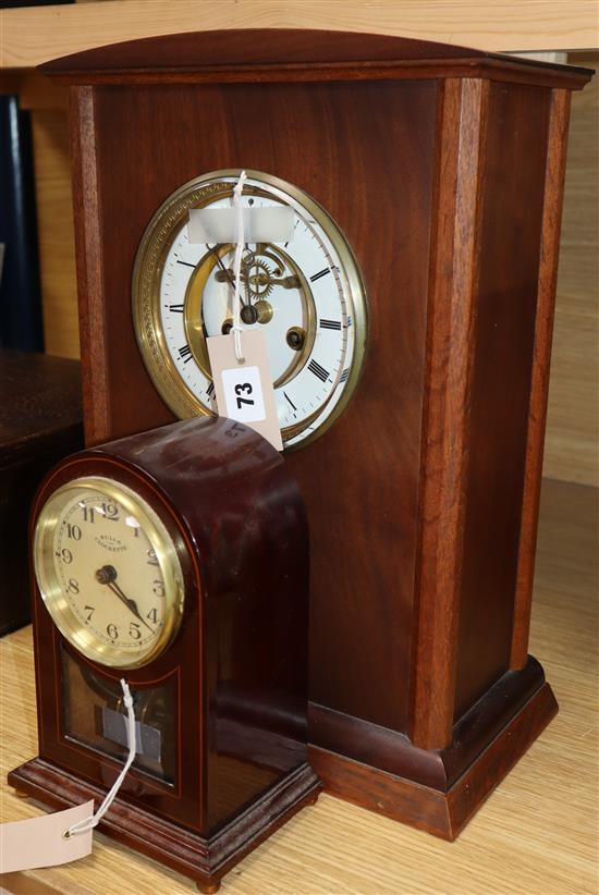 A Bulle Clockette mahogany-cased electric mantel clock and a Victorian oak bracket clock